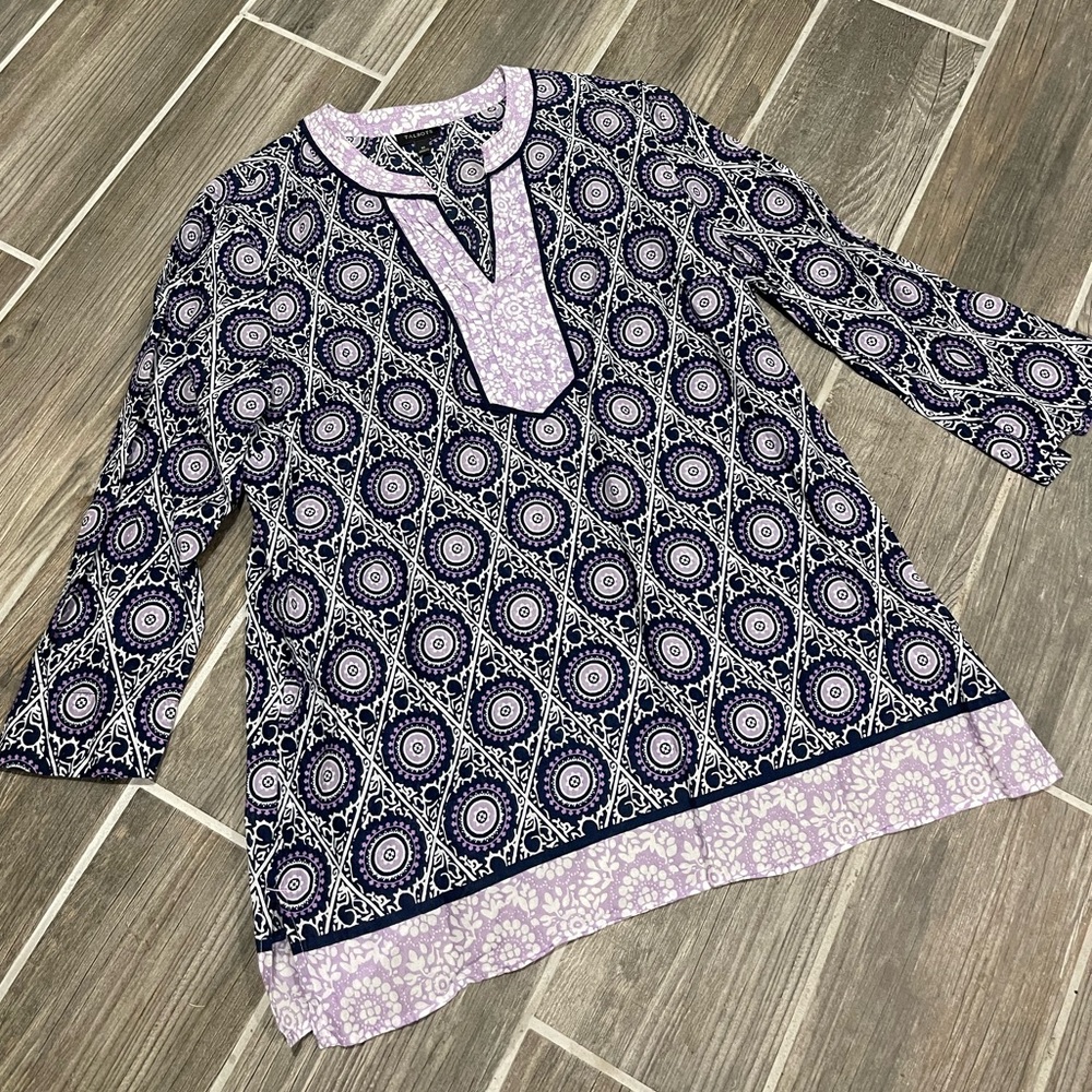 Talbots Navy and Lavender Geometric Blouse